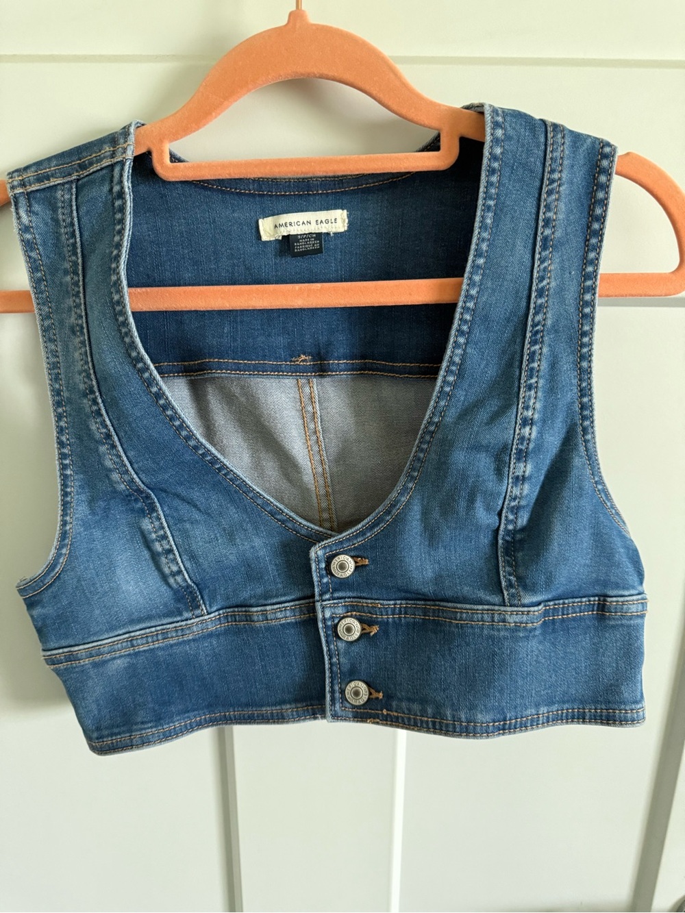 American Eagle Outfitters Blue Denim Cropped Vest Top